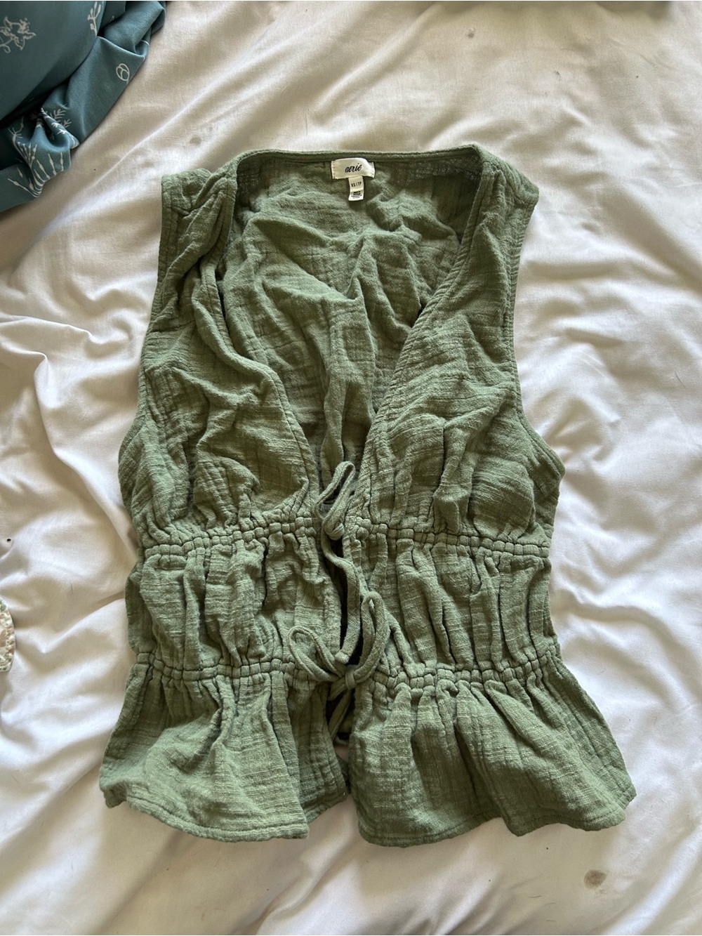 aerie Olive Green Textured Tie-Front Tank
